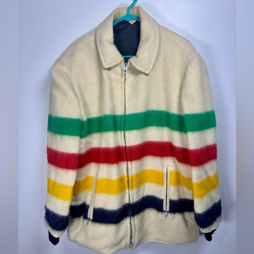 Vintage Wool Blanket Reversible Striped Coat, Size Medium like Hudson Bay